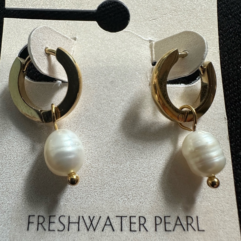 Francesca's Gold and Pearl Hoop Earrings